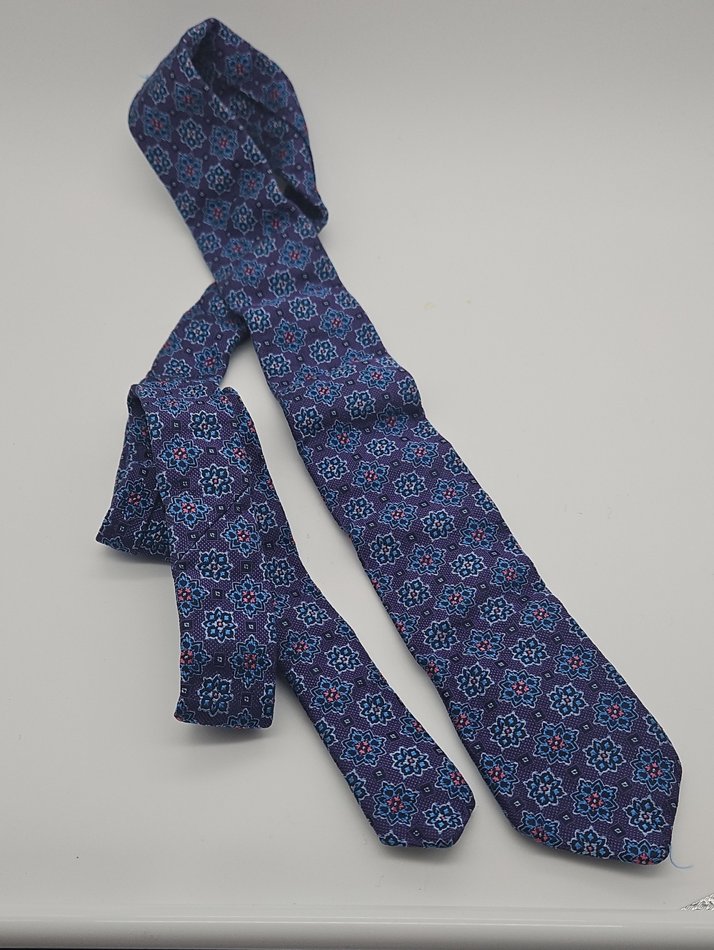 Ted Baker London Navy Blue Floral Medallion Silk Tie with Pink Accents